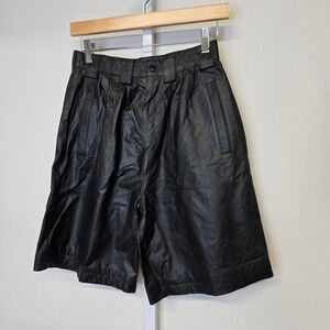 Vintage Eclipse Leather Shorts Womens Size 7 Black High‎ Waist Pleated Pockets
